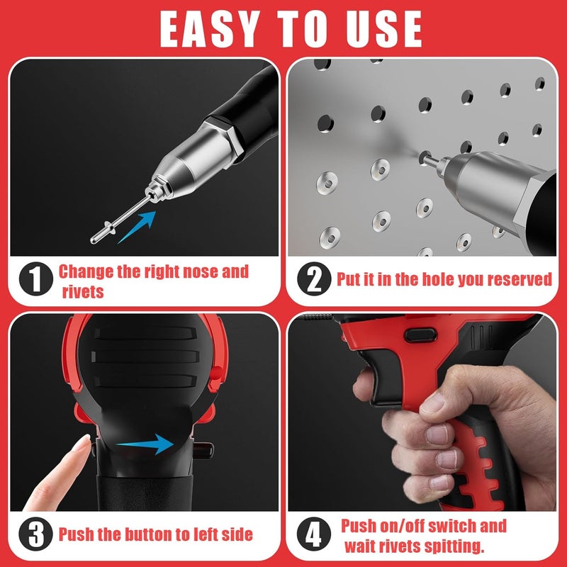 Cerycose Rivet Gun Compatible with Milwaukee 18V Battery, Cordless Rivet Tool with 3 Size (1/8", 5/32", 3/16") Aluminum Rivets, Brushless Motor Rivet Gun Kit Nose Piece, Led Light, Tool Only - Image 5